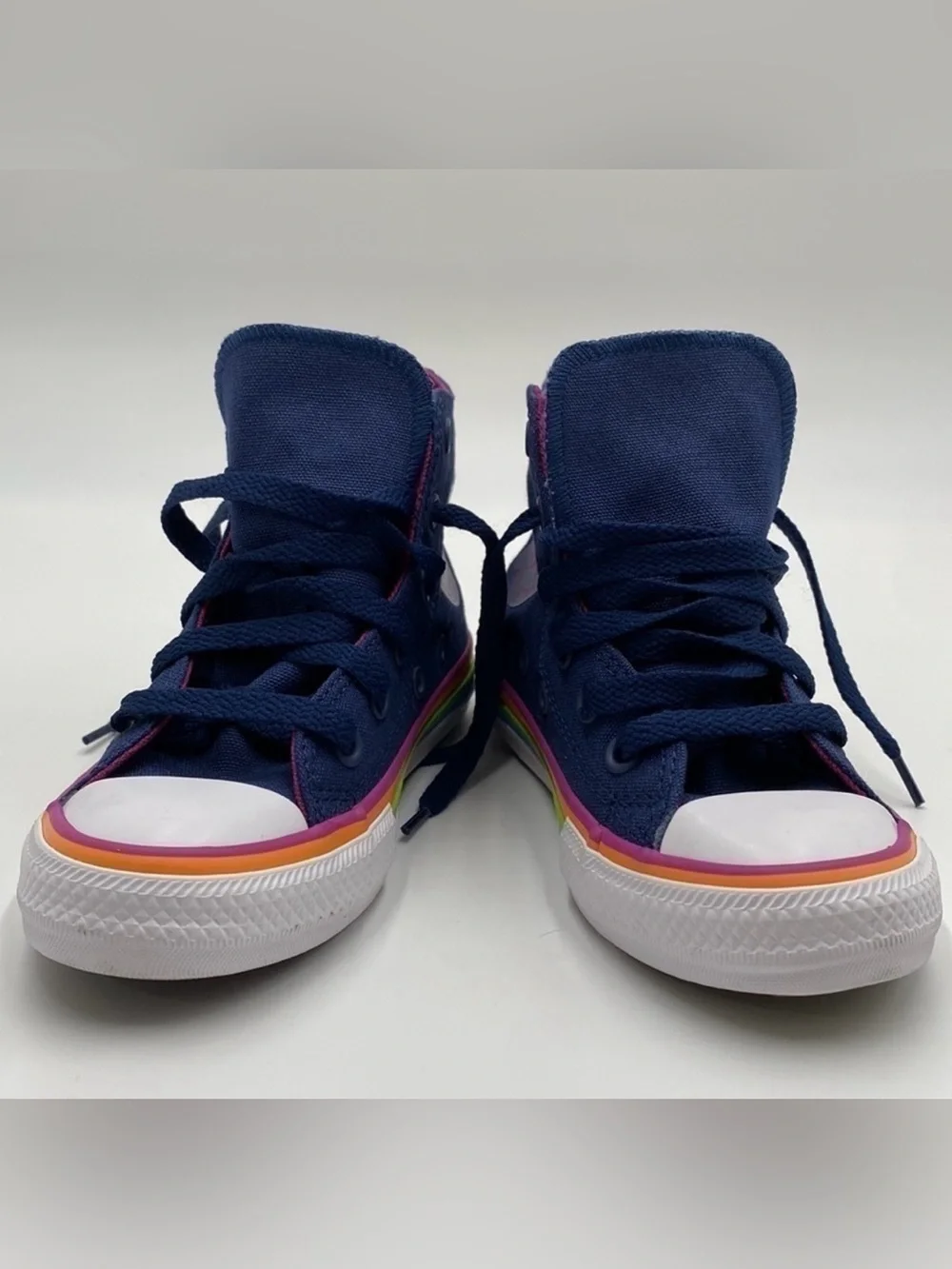 Converse Kids Navy Blue Canvas High Tops with Rainbow Trim Size 11 Toddler